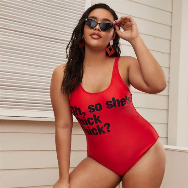 

Plus Letter Graphic One Piece Swimsuit, Red