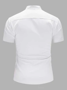 Manfinity 男士小高領紐扣門襟襯衫 - 白色 - 查看 2