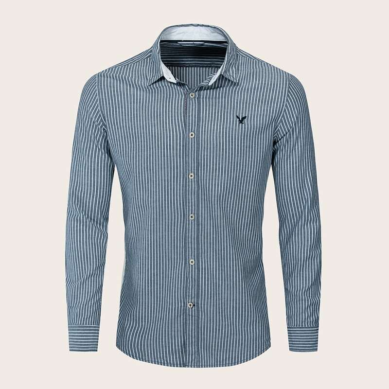 

Guys Vertical Stripe Button Up Shirt, Navy blue