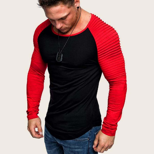 

Men Contrast Raglan Sleeve Curved Hem Tee, Multicolor