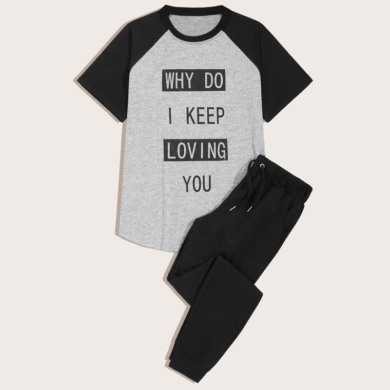 

Guys Letter Graphic Raglan Sleeve Tee & Sweatpants, Multicolor