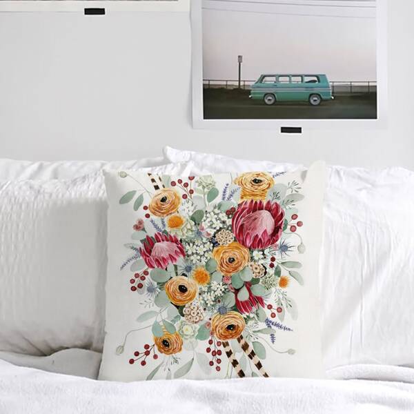 

1pc Flower Print Cushion Cover Without Filler, Multicolor
