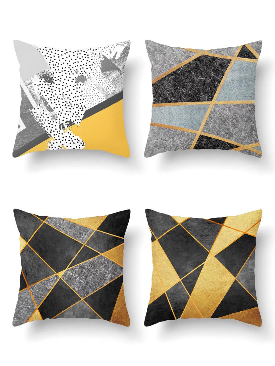 1入組幾何和大理石紋圖案滌綸可水洗方形靠墊套不附帶墊芯 - 彩色 - 查看 1