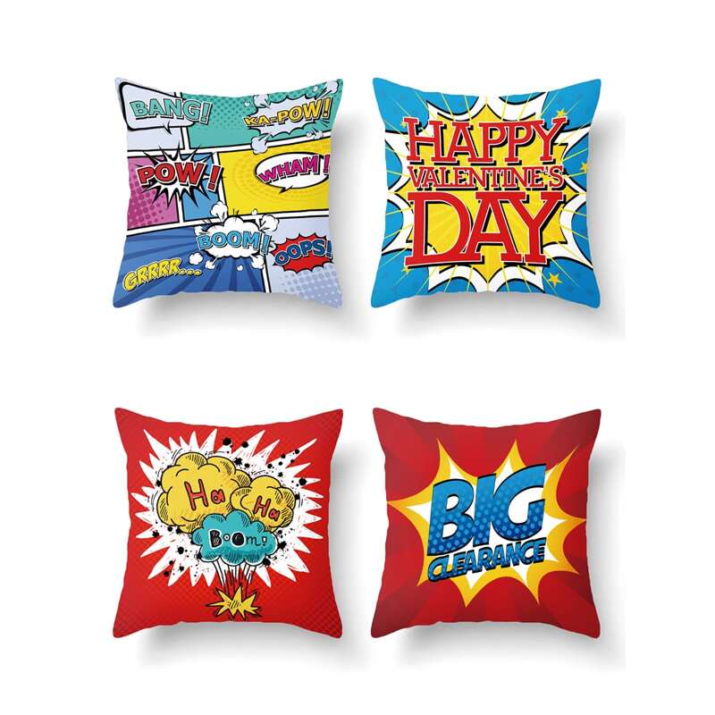 

1pc Cartoon Words Print Cushion Cover Without Filler, Multicolor