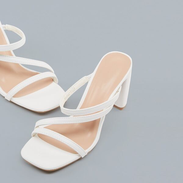 

Square Open Toe Strappy Block Heel Sandals, White