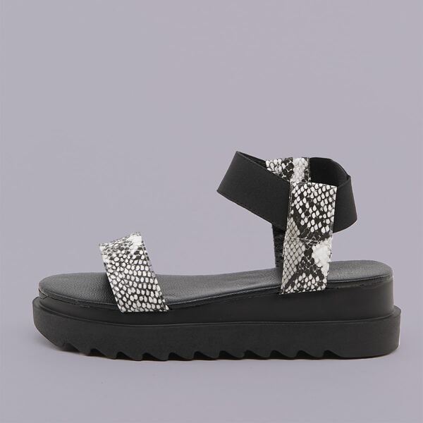 

Snake Open Toe Ankle Strap Platform Sandals, Black