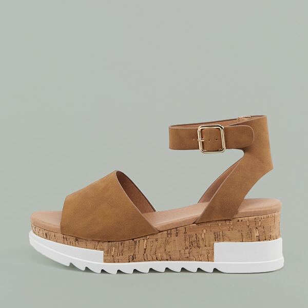 

Peep Toe Ankle Strap Flatform Wedge Sandals, Brown