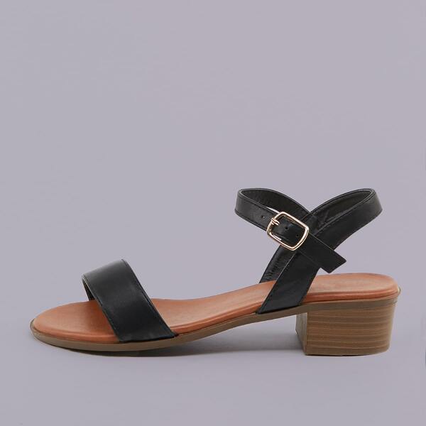 

Open Toe Ankle Strap Low Stacked Heel Sandals, Black
