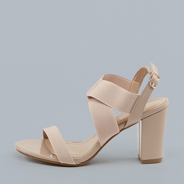 

Open Toe Patent Back Strap Block Heel Sandals, Nude
