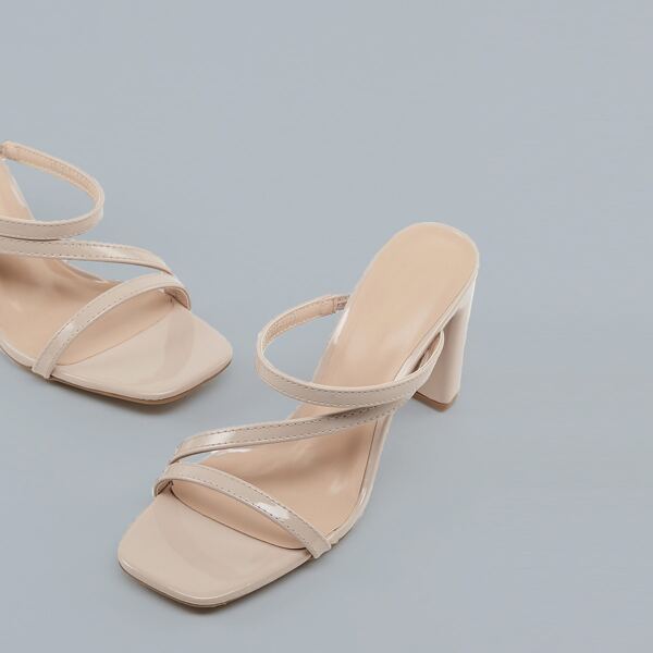 

Square Open Toe Multi Strap Block Heel Sandals, Nude