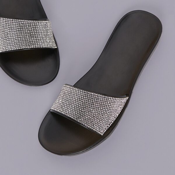 

Rhinestone Open Toe Band Flat Jelly Slide Sandals, Black