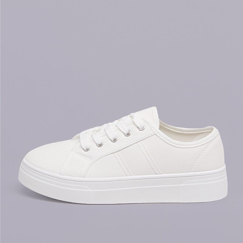 

Lace Front Canvas Flatform Sneakers, Beige