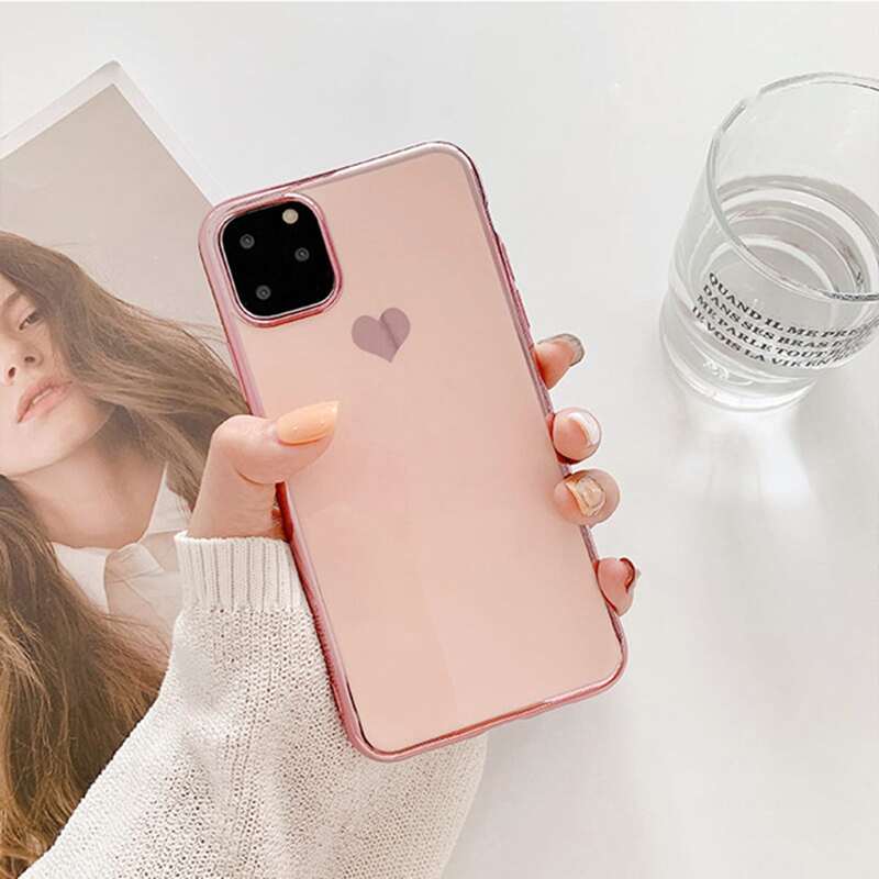 

Heart Print iPhone Case, Pink clear