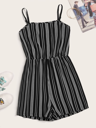 Striped High Waist Cami Romper