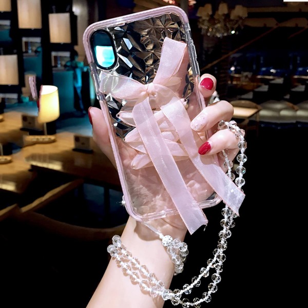 

Ribbon Bow Clear iPhone Case With Lanyard, Pink