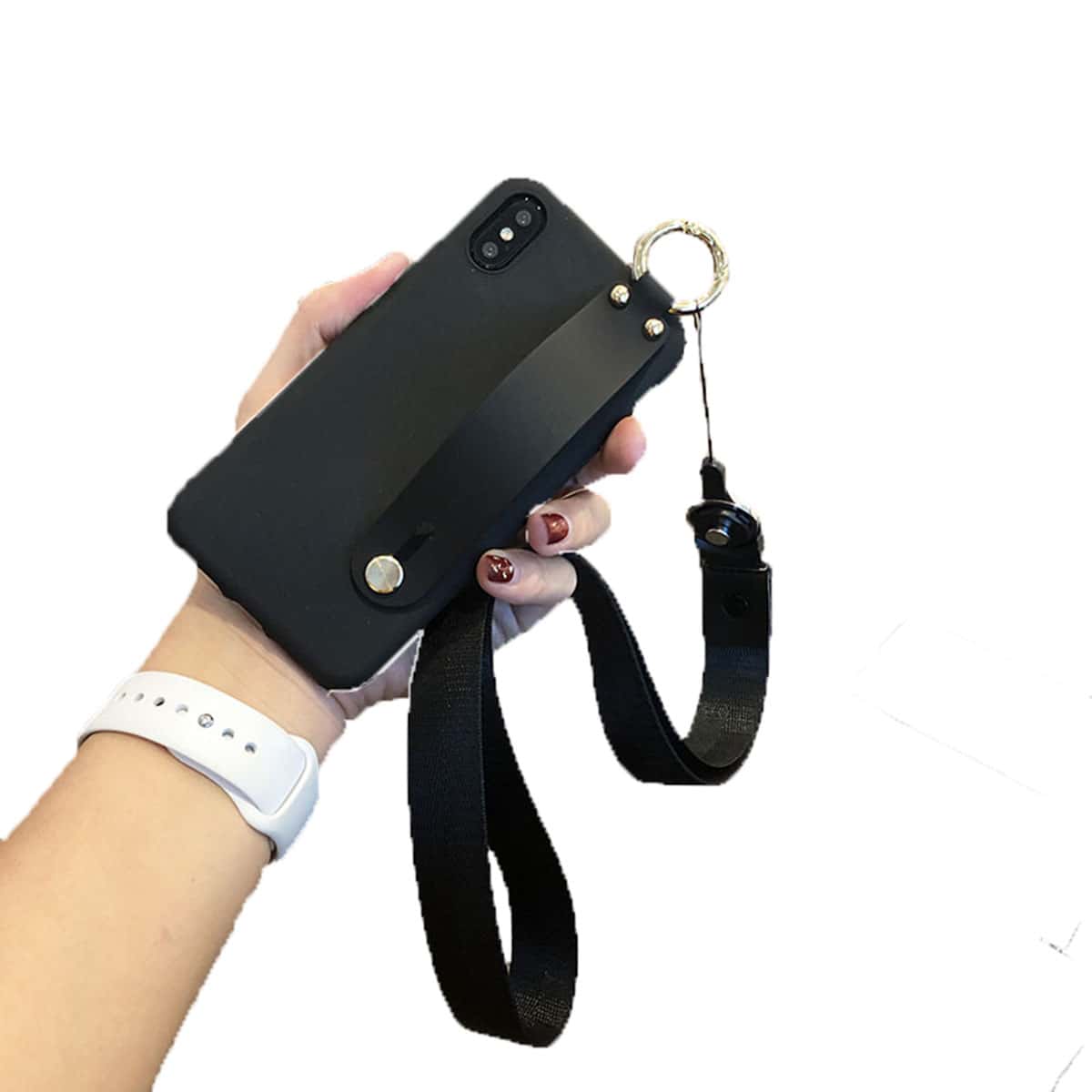 

Solid Strap iPhone Case With Lanyard, Black