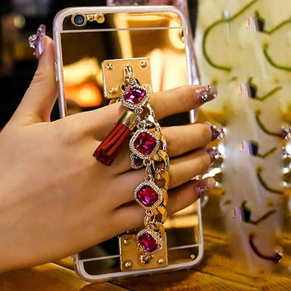 

Gemstone Chain Mirror Surface iPhone Case, Multicolor