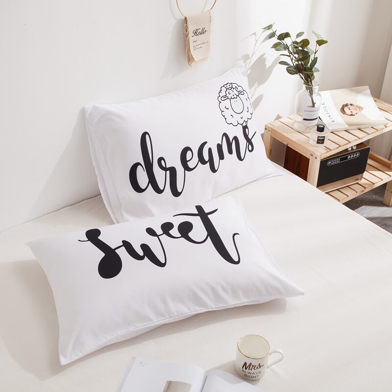 

1pair Letter Graphic Pillowcase Without Filler, Black and white