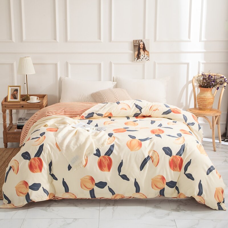 

Peach & Striped Print Duvet Cover Without Filler, Multicolor