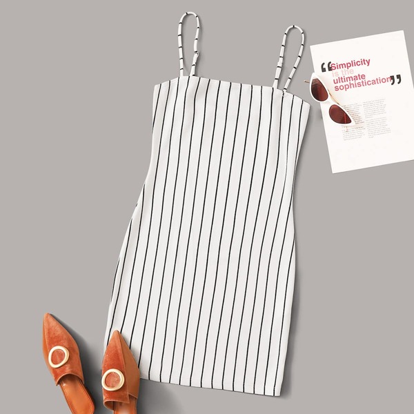 

Striped Slip Dress, White