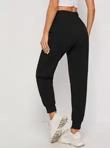 SHEIN Fishnet Insert Drawstring High-Rise Joggers - Black - View 2