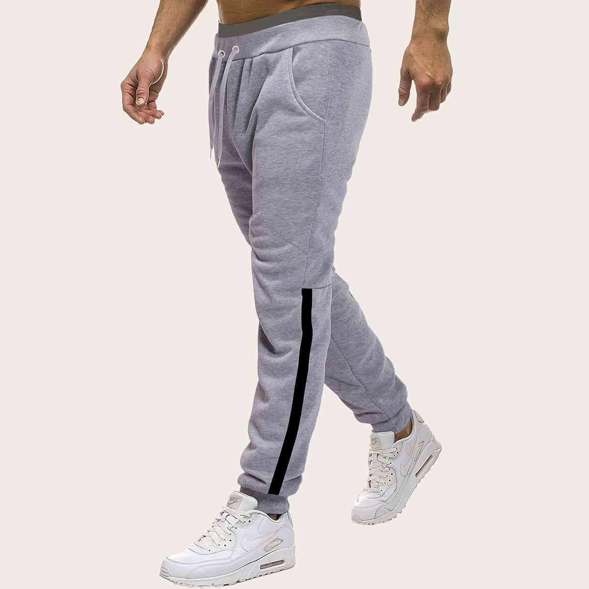

Guys Contrast Side Drawstring Waist Sweatpants, Grey