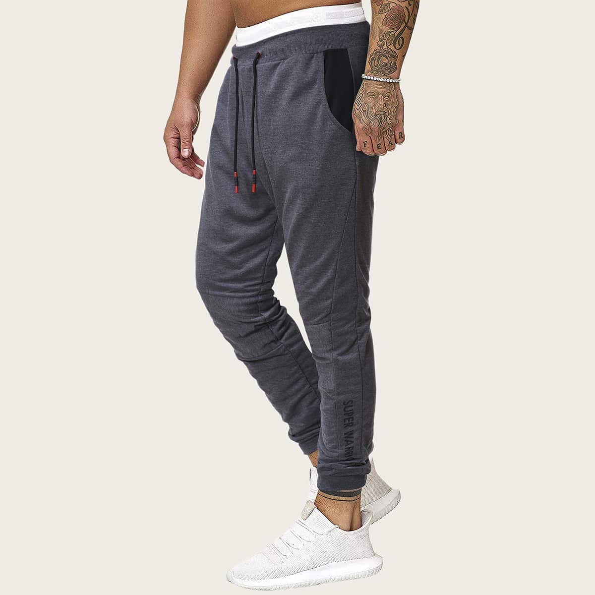 

Guys Letter Graphic Drawstring Waist Sweatpants, Grey
