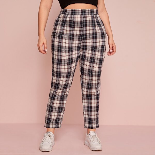 

Plus Tartan Plaid Zip Back Pants, Multicolor