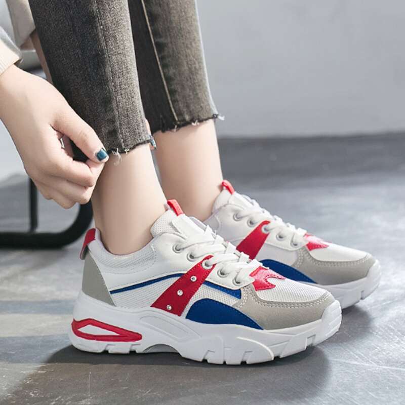 

Lace-up Front Mesh Panel Chunky Sneakers, Multicolor
