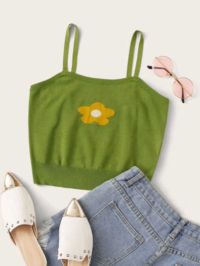 Strick Crop Top mit Blumen