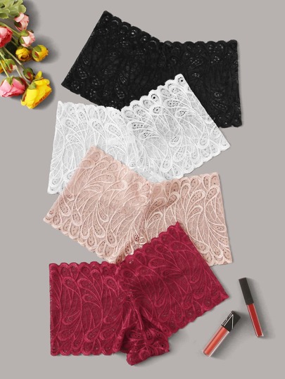 طقم ملابس داخلية 4 حبات متضمن شرائط دانتيل مموج