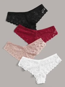 4pack Floral Lace Panty Set Lingerie - Multicolor - View 5