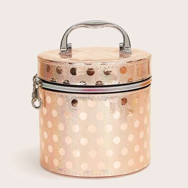 

Glitter Polka Dot Pattern Zipper Makeup Bag, Gold