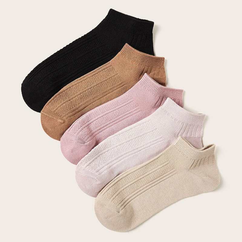 

5pairs Ribbed Ankle Socks, Multicolor
