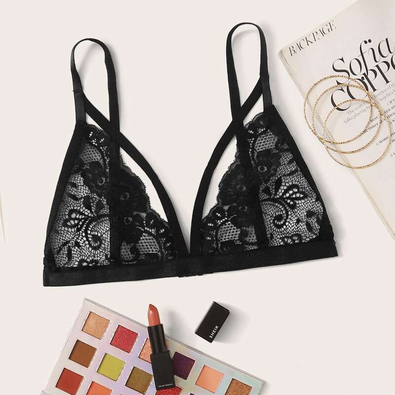 

Floral Lace Harness Bralette, Black