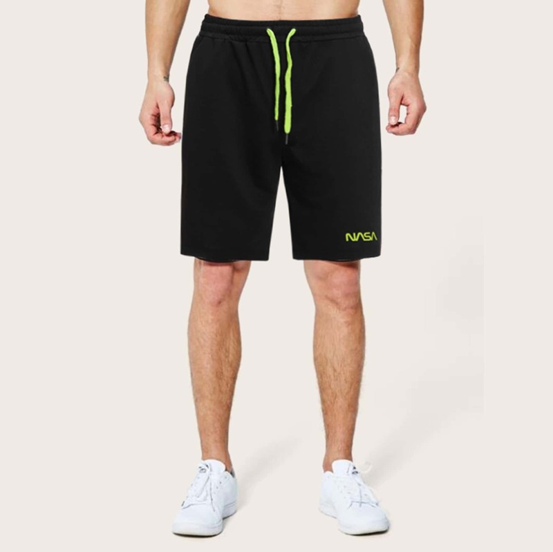 

Guys Letter Graphic Drawstring Athletic Shorts, Black