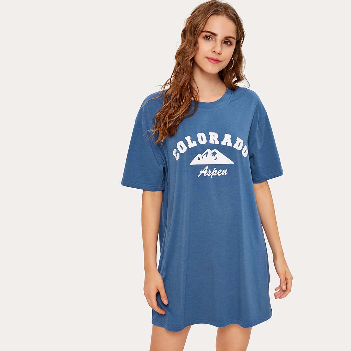

Letter Graphic Tee Dress, Blue