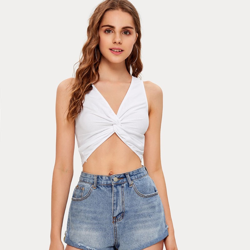 

Twist Front Crop Tank, White