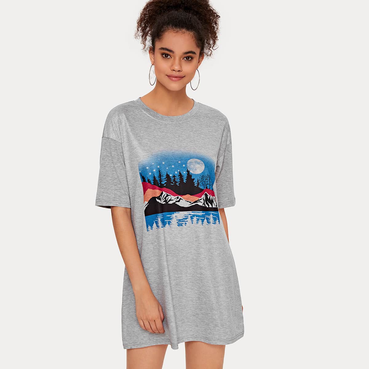 

Graphic Print Tee Dress, Grey
