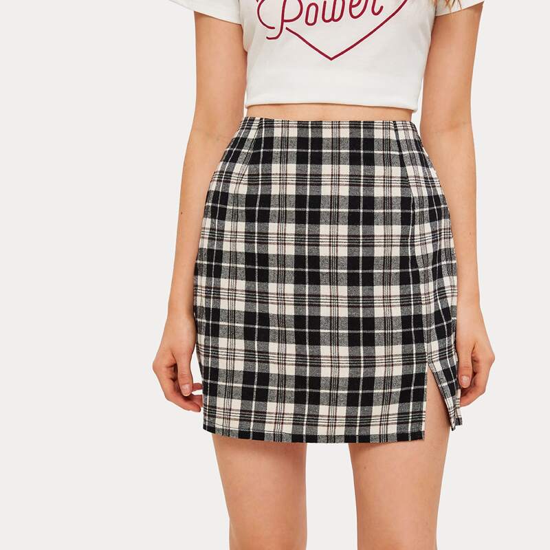 

Tartan Slit Side Skirt, Multicolor