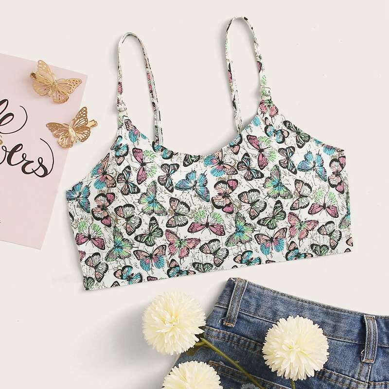 

Allover Butterfly Print Bralette, Multicolor