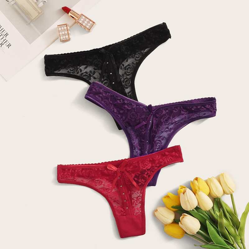 

3pack Floral Lace Thong Panty Set, Multicolor