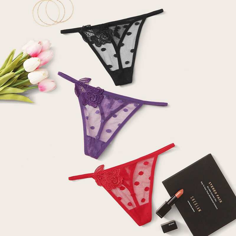

3pack Floral Applique Polka Dot Panty Set, Multicolor