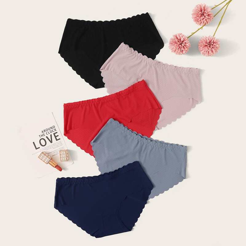 

5pack Scallop Trim Panty Set, Multicolor