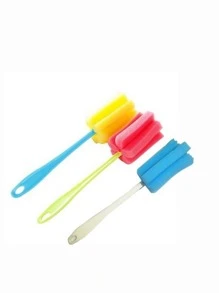 1pc Portable Synthetic Fiber Random Color Sponge Brush, Soft Touch Colorblock Long Handle No Blind Spot Glassware Cleaner For Household Kitchen - Multicolor - View 4