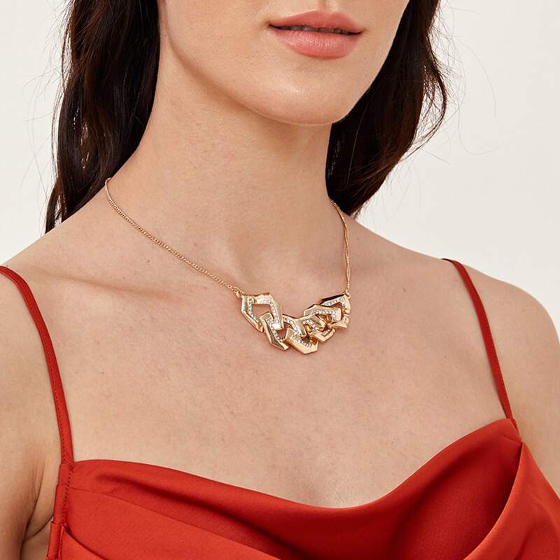 

1pc Rhinestone Engraved Necklace, Gold