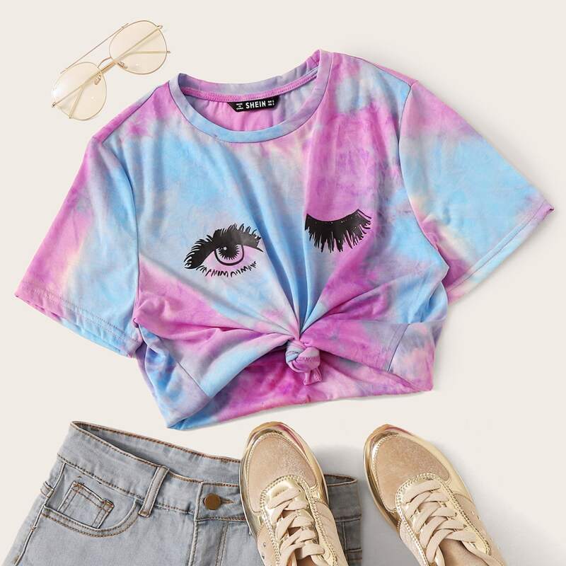 

Tie Dye Eye & Eyelash Print Tee, Multicolor