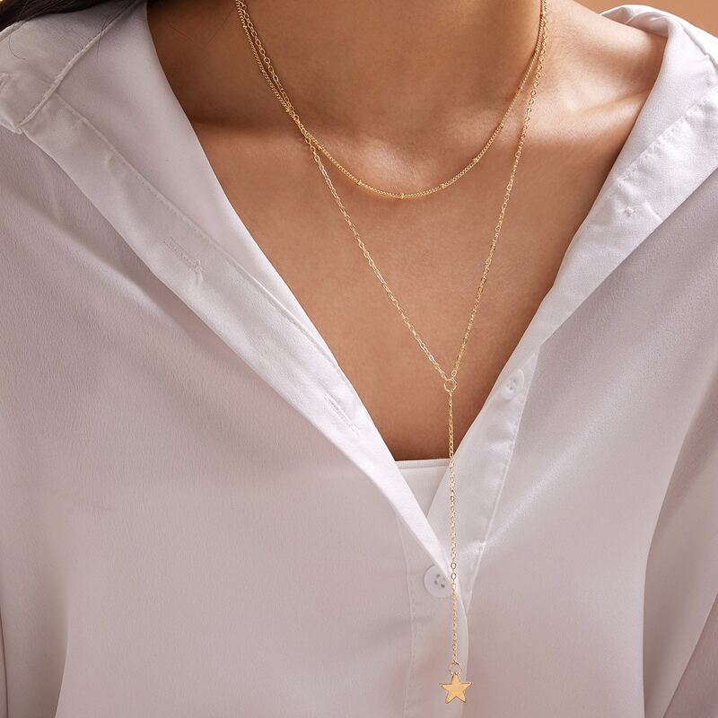 

1pc Star Charm Chain Lariat Necklace, Gold