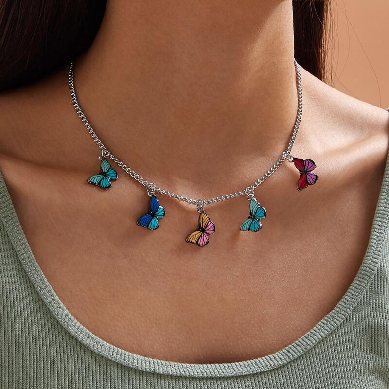

1pc Butterfly Charm Chain Necklace, Multicolor
