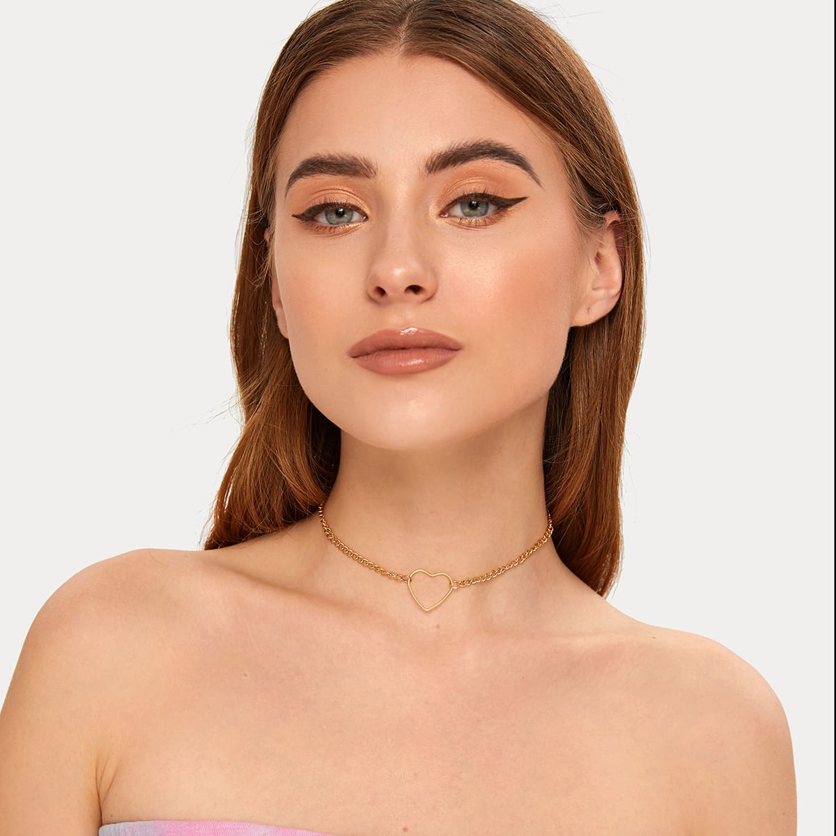 

Heart Charm Chain Choker, Gold